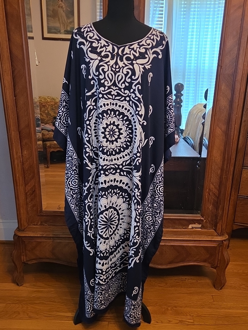 Navy and White Printed Bohemian Kaftan